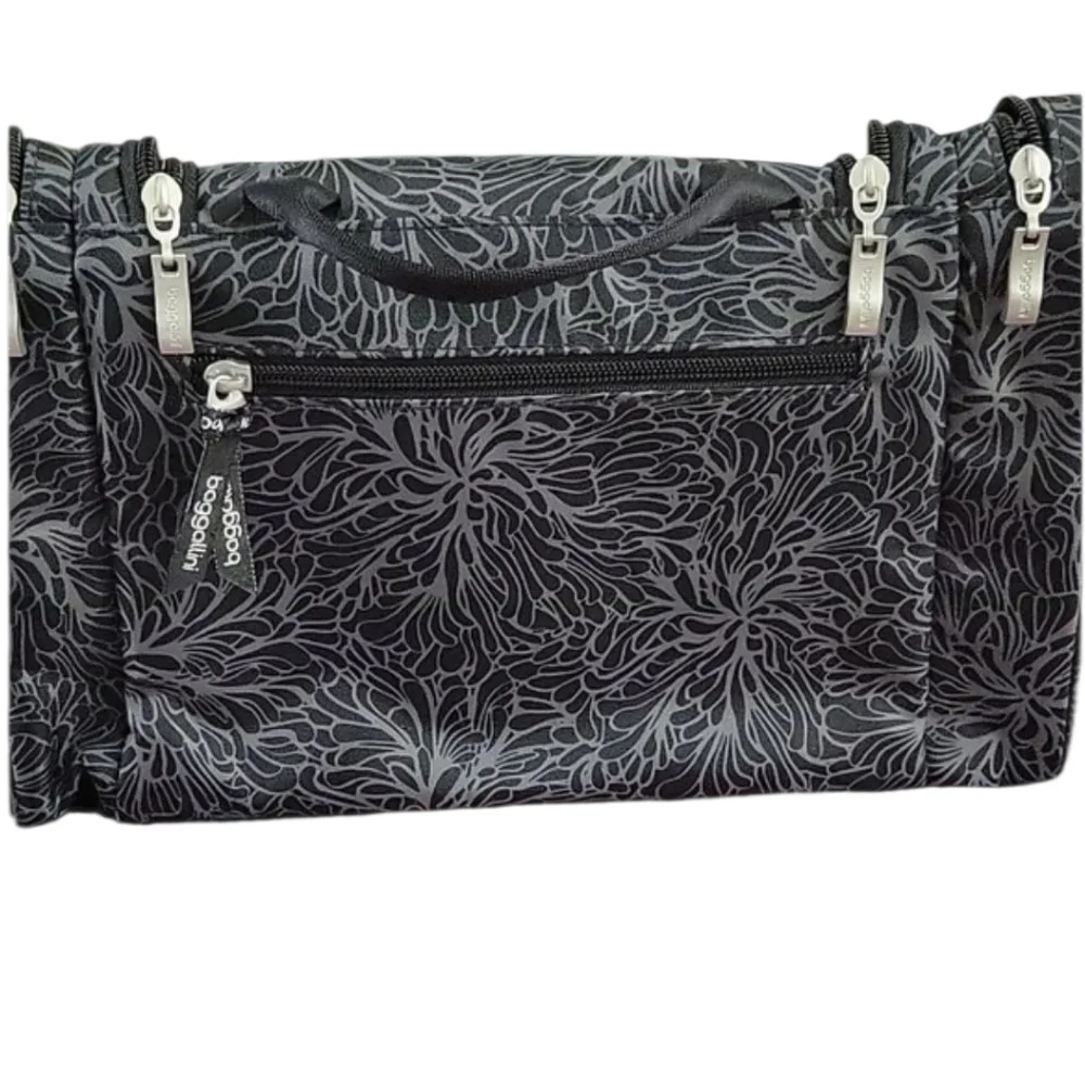 NWOT Baggallini Charcoal Floral Organizer Travel Toiletry Bag
